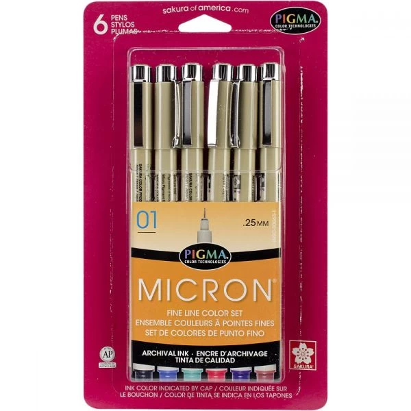 Pigma Micron Pens 01 .25mm 6/Pkg 3 Pigma Micron Pens 01 .25mm 6/Pkg