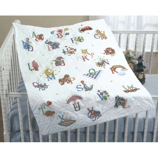 Bucilla Stamped Cross Stitch Baby Quilt Top 34"X43" 4 Bucilla Stamped Cross Stitch Baby Quilt Top 34"X43" - Image 2