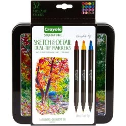 Crayola Signature Sketch & Detail Dual-Tip Markers W/Tin