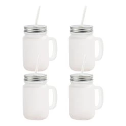 Craft Express Frosted Mason Jars With Straws 4/Pkg