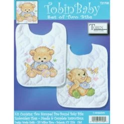 Tobin Stamped Cross Stitch Bib Pair Kit 8"X10" 2/Pkg