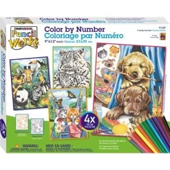 Pencil Works Color By Number Kit 9"X12" 4/Pkg