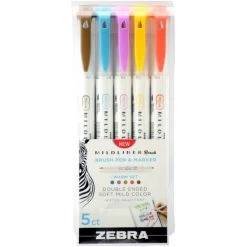 Zebra Mildliner Double Ended Brush Pen & Marker 5/Pkg