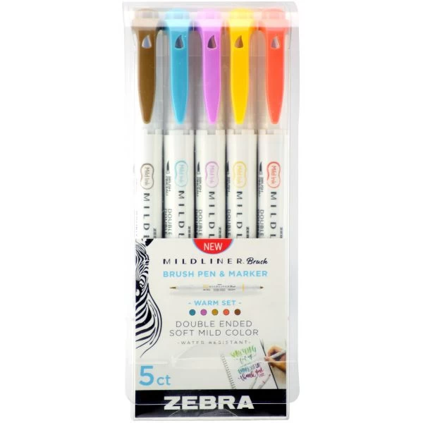 Zebra Mildliner Double Ended Brush Pen & Marker 5/Pkg 3 Zebra Mildliner Double Ended Brush Pen & Marker 5/Pkg
