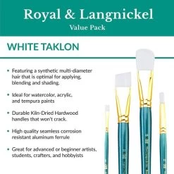 Royal Langnickel White Taklon Value Pack Brush Set -Professional Arts and Crafts Supplies Store 9a38f31732cd40fe4b7738d1d4d7e193b5
