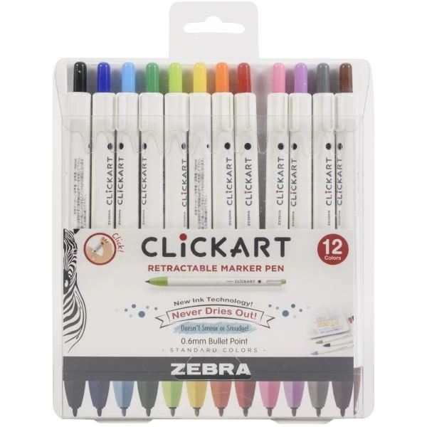 Zebra Click Art 0.6mm Bullet Point Marker Pens 12/Pkg 3 Zebra Click Art 0.6mm Bullet Point Marker Pens 12/Pkg