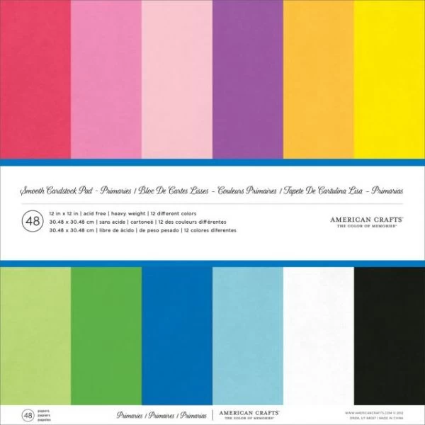 American Crafts Smooth Cardstock Pack 80lb 12"X12" 48/Pkg 3 American Crafts Smooth Cardstock Pack 80lb 12"X12" 48/Pkg