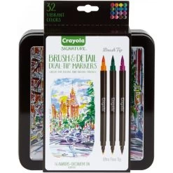Crayola Signature Brush & Detail Dual-Tip Markers W/Tin