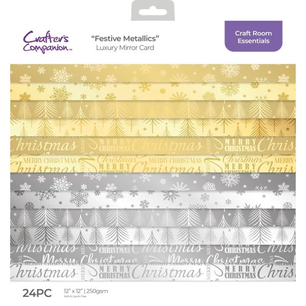 Crafter's Companion Luxury Mirror Card Pack 12"X12" 3 Crafter's Companion Luxury Mirror Card Pack 12"X12"