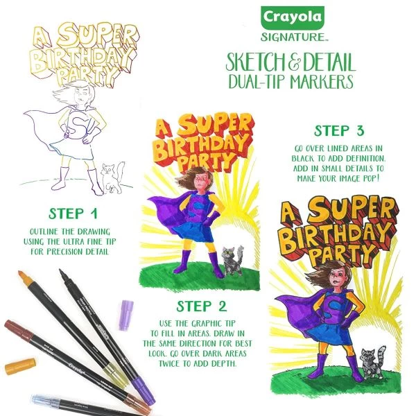 Crayola Signature Sketch & Detail Dual-Tip Markers W/Tin 8 Crayola Signature Sketch & Detail Dual-Tip Markers W/Tin - Image 6