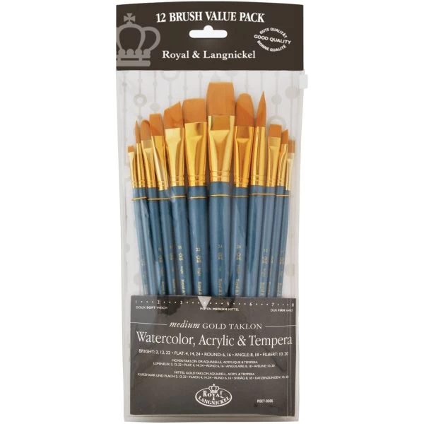 Royal Langnickel Gold Taklon Flat Value Pack Brush Set 3 Royal Langnickel Gold Taklon Flat Value Pack Brush Set